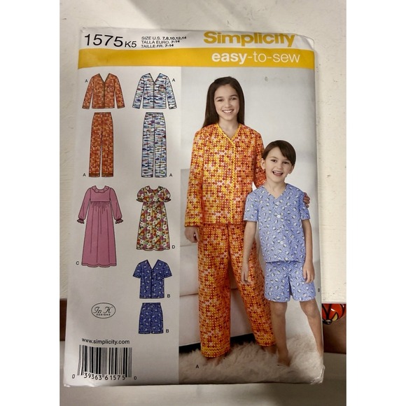 Simplicity Other - 1575 Simplicity Easy Girls & Boys Lounge Wear Pajamas Size 7-14 New Uncut